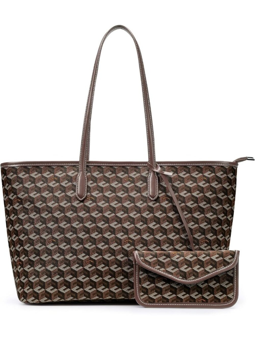 Stylish 3D Cube Tote Bag - Monogram Print Leather Weekender Shopper Handbag